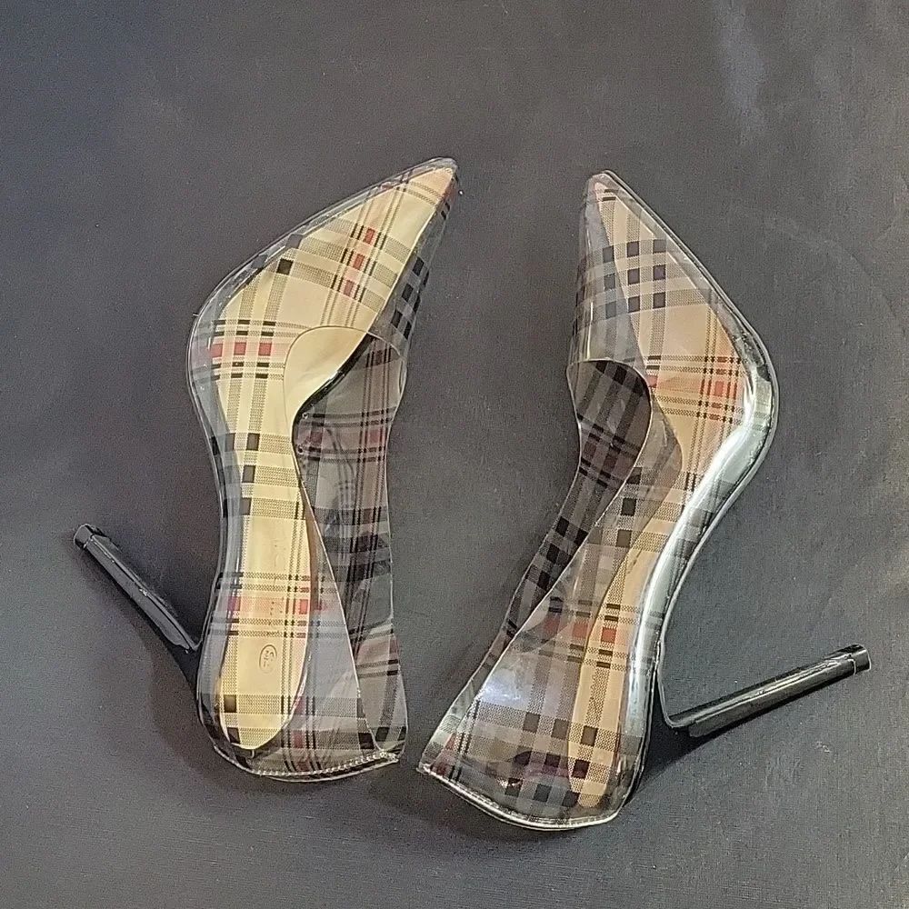 WILD DIVA PLAID POINTED TOE HIGH HEEL STILETTOS PUMP S2 - Picture 12 of 16